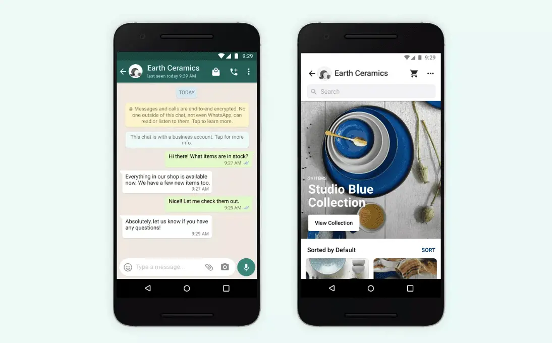 Earth Ceramics-account zoals het wordt weergegeven op WhatsApp op een Android-telefoon