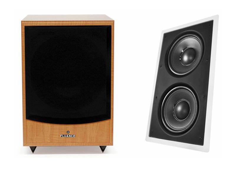 Fluance DB150 Powered Subwoofer (links) - OSD Audio IWS-88 In-Wall Passieve Subwoofer (rechts)