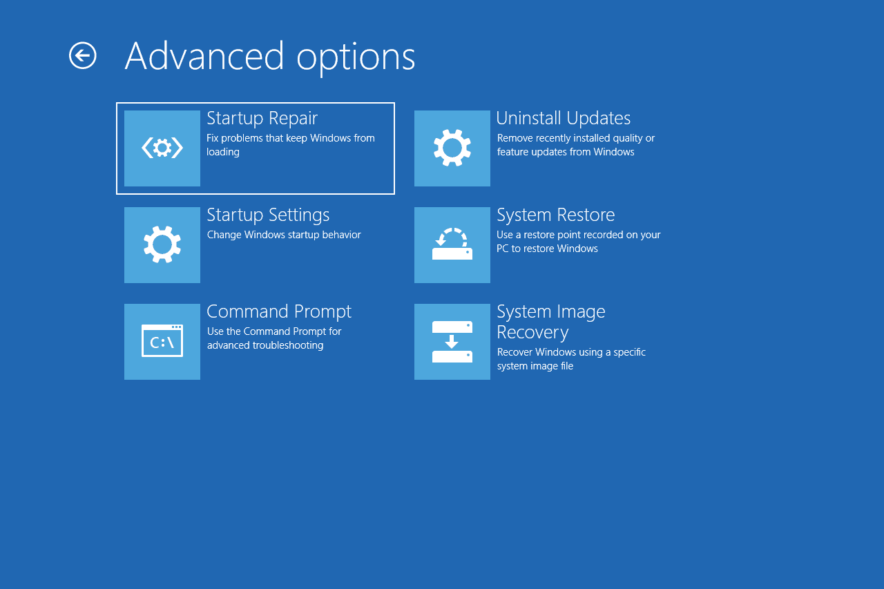 Opstartherstel geselecteerd in het scherm Geavanceerde opties van het ASO-menu