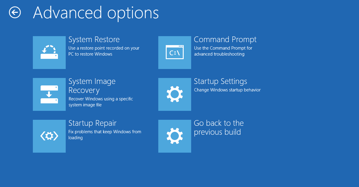 Menu Geavanceerde opties in Windows 10