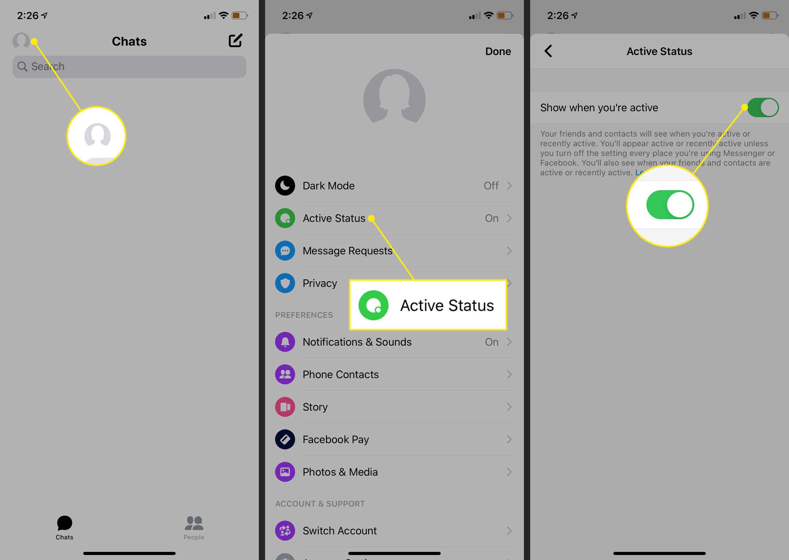 Actieve status wijzigen in de Messenger-app
