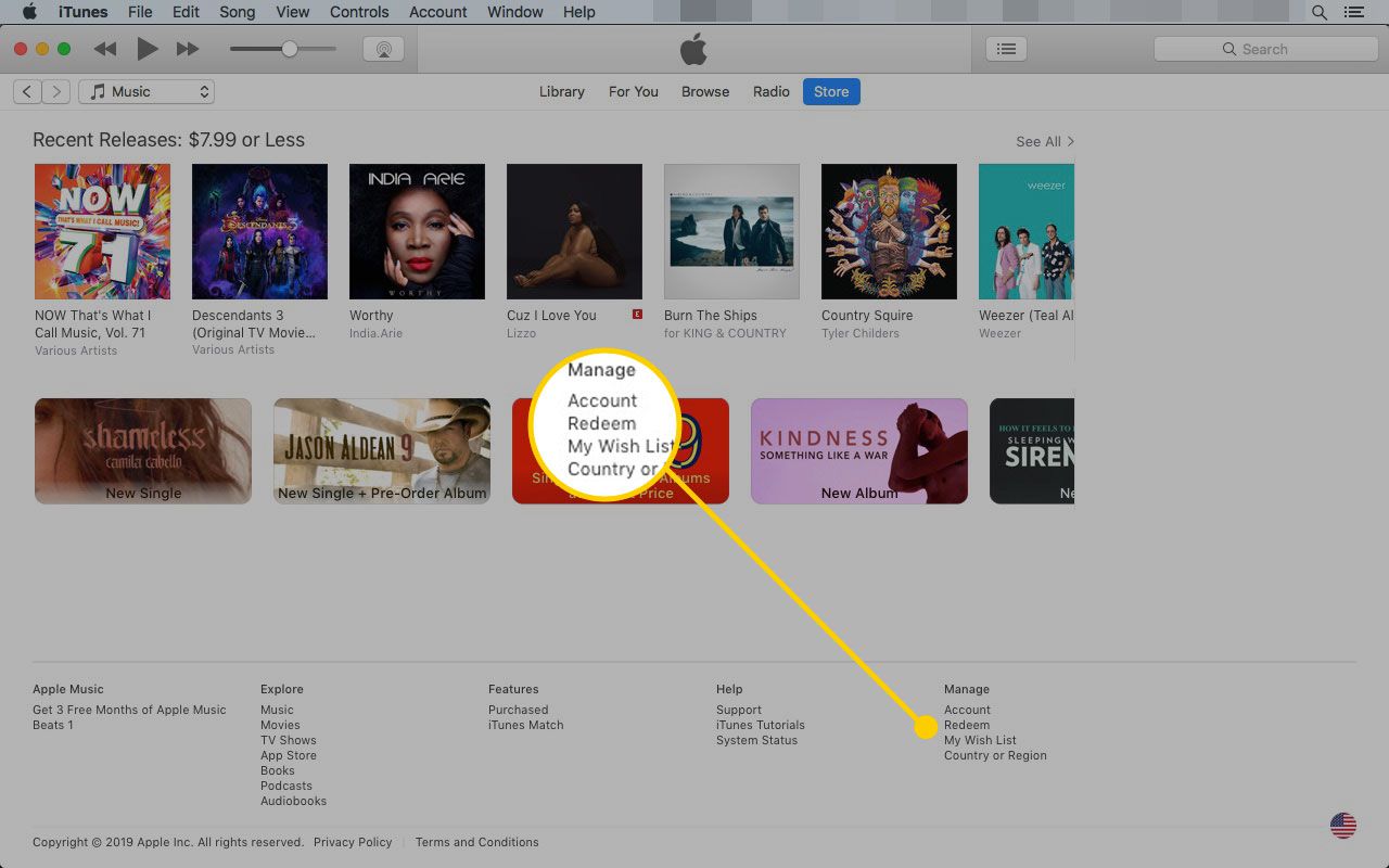 iTunes op een Mac met de link Inwisselen gemarkeerd