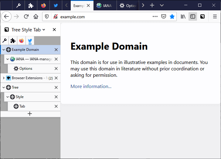 Tabbladen in boomstructuur zoals ze in Firefox verschijnen