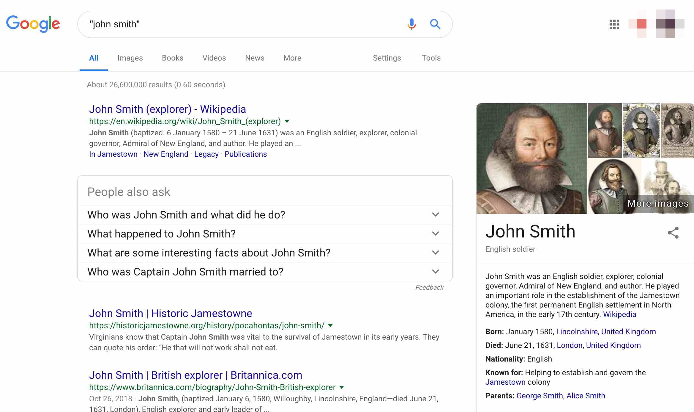 Google-resultatenpagina voor "john smith"