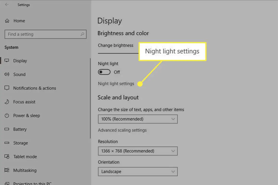 Nachtlichtinstellingen in Windows 10 Display