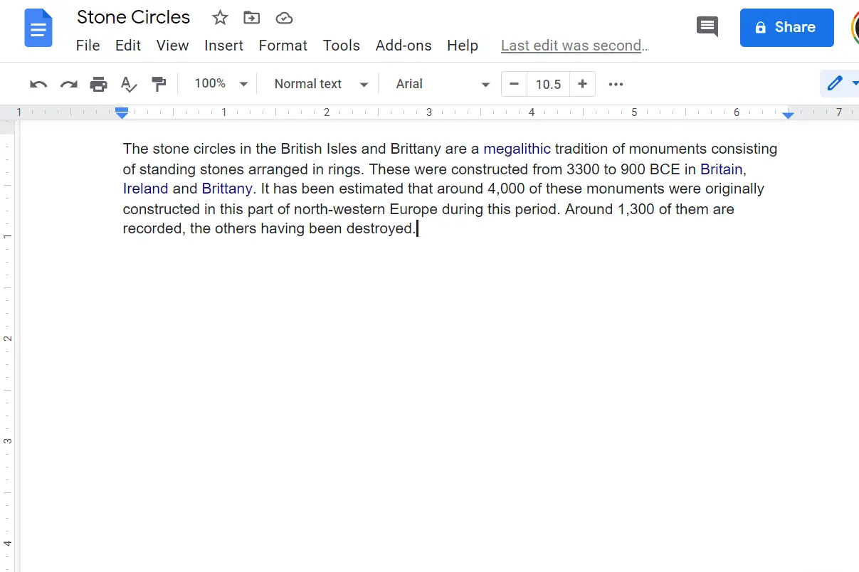 Screenshot van een pagina-einde in Google Documenten