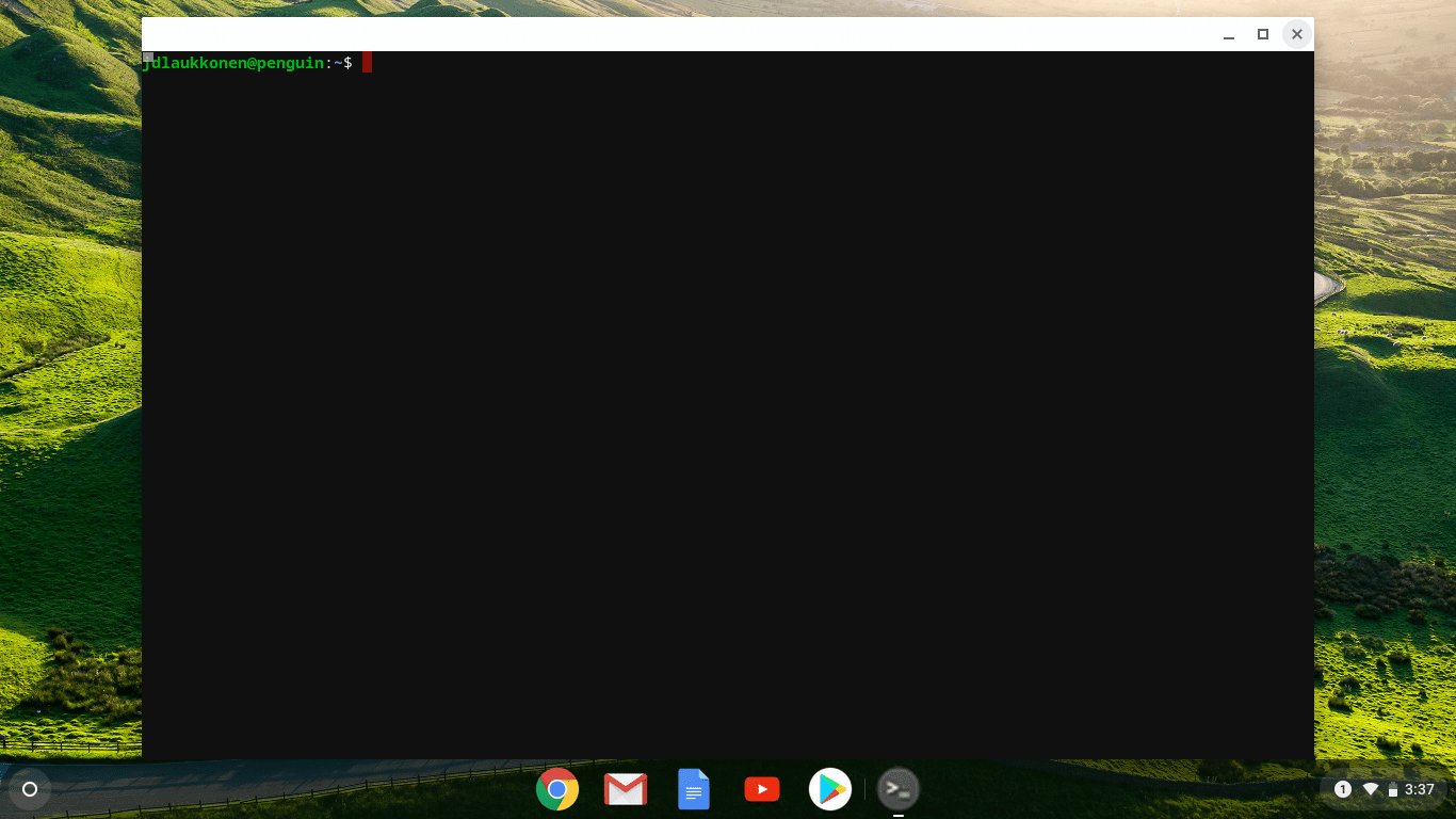 Een screenshot van het Linux-terminalvenster in Chrome OS.