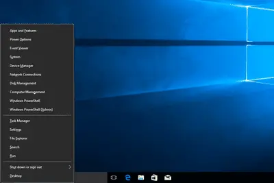 Hoofdgebruikersmenu in Windows 10