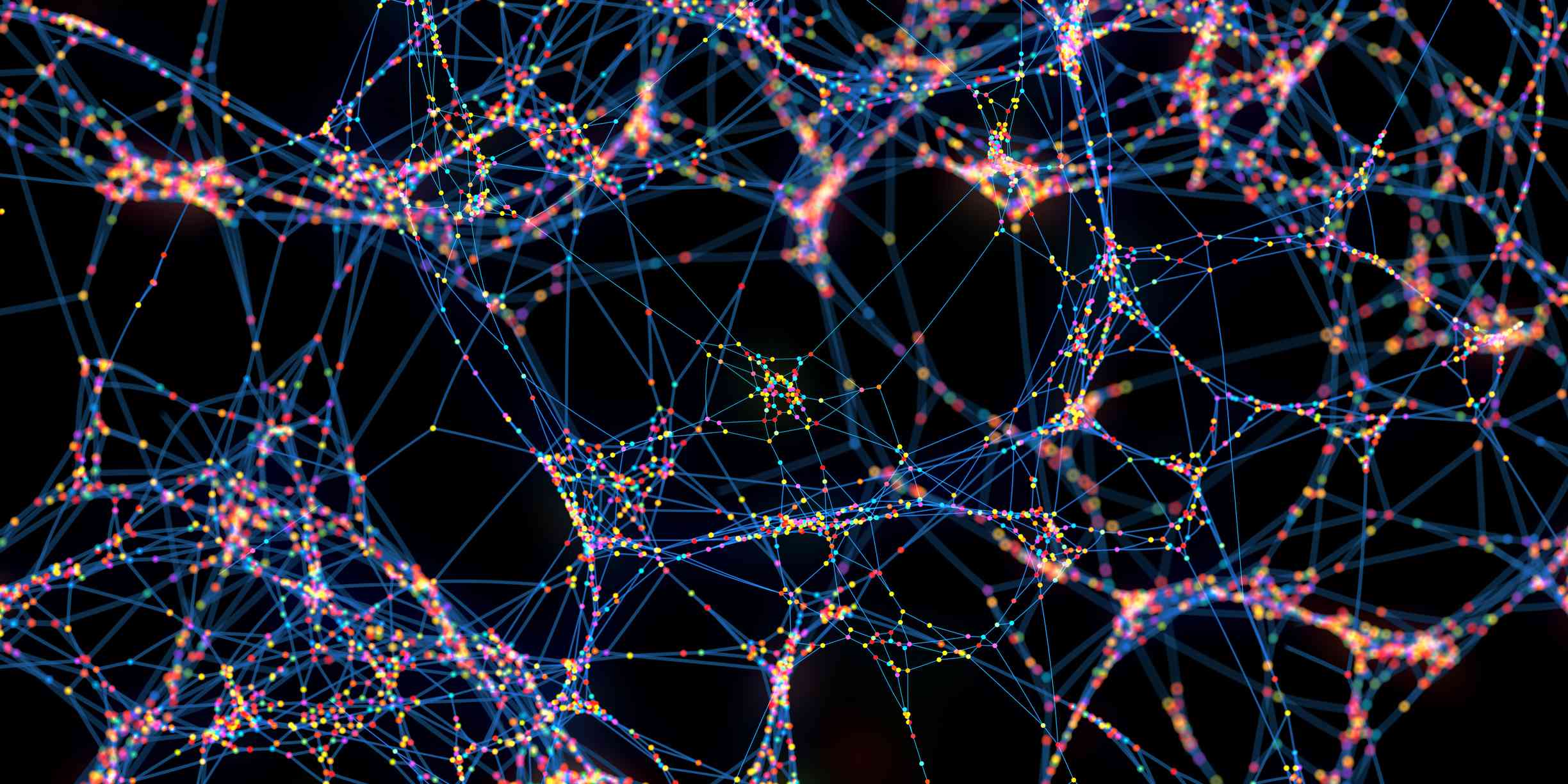 Abstract netwerk van veelkleurige bollen-conceptuele afbeelding van gekleurde datapakketten.