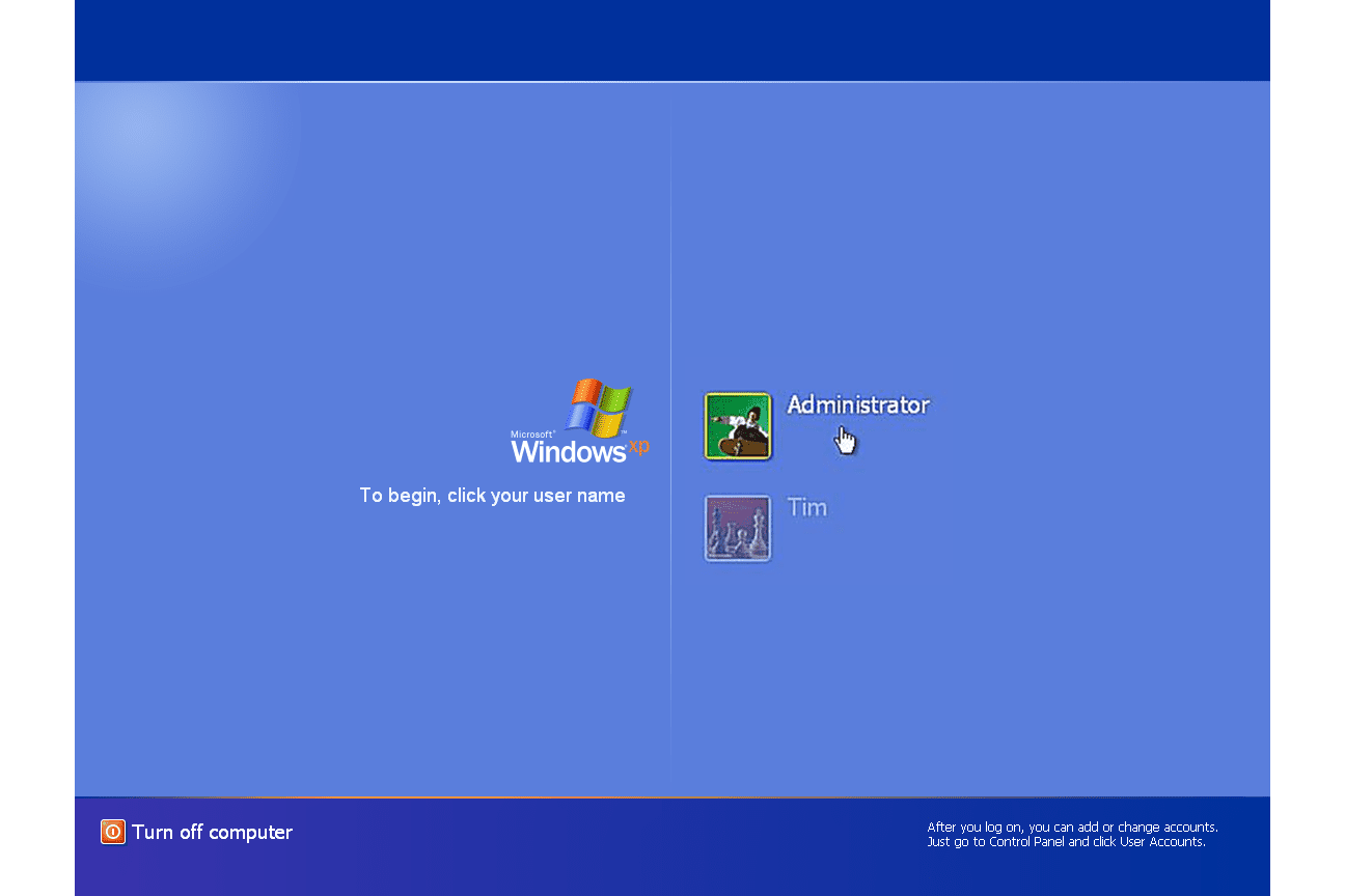 Opstarten naar Windows XP Veilige modus met opdrachtprompt 4 Screenshot van het inlogscherm van Windows XP