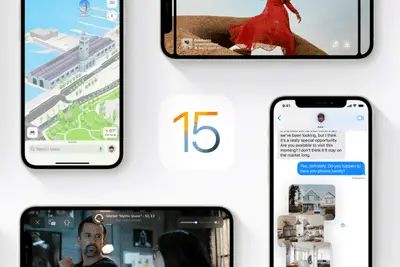 iOS 15-logo en schermafbeeldingen