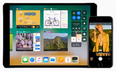 Persafbeelding iOS 11 met een iPad en een iPhone