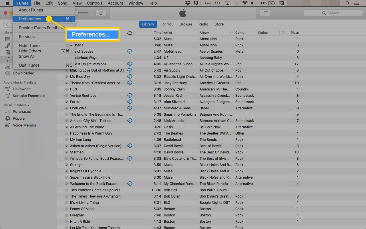 Voorkeuren in iTunes op een Mac