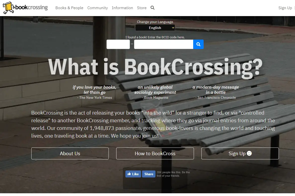 Homepage van de BookCrossing-website