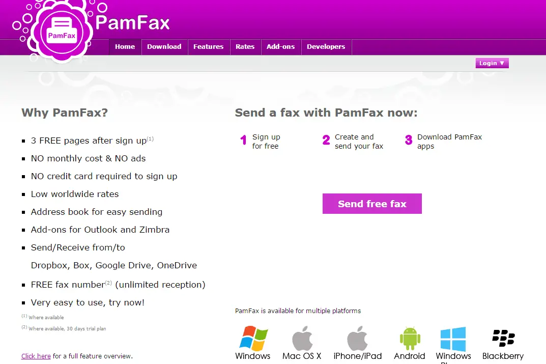 PamFax gratis online faxservice