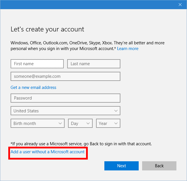 Lokale accounts in Windows 10 zijn begraven onder verschillende links.