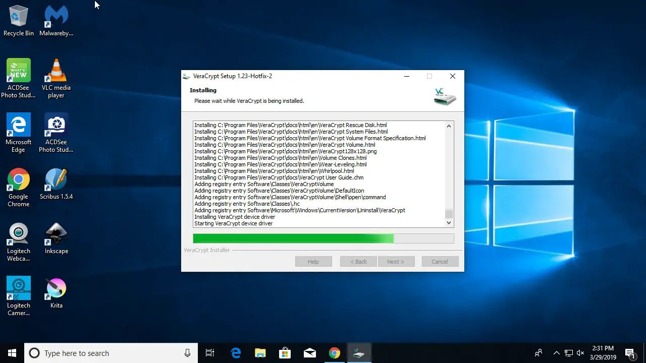 VeraCrypt-installatieprogramma op Windows 10
