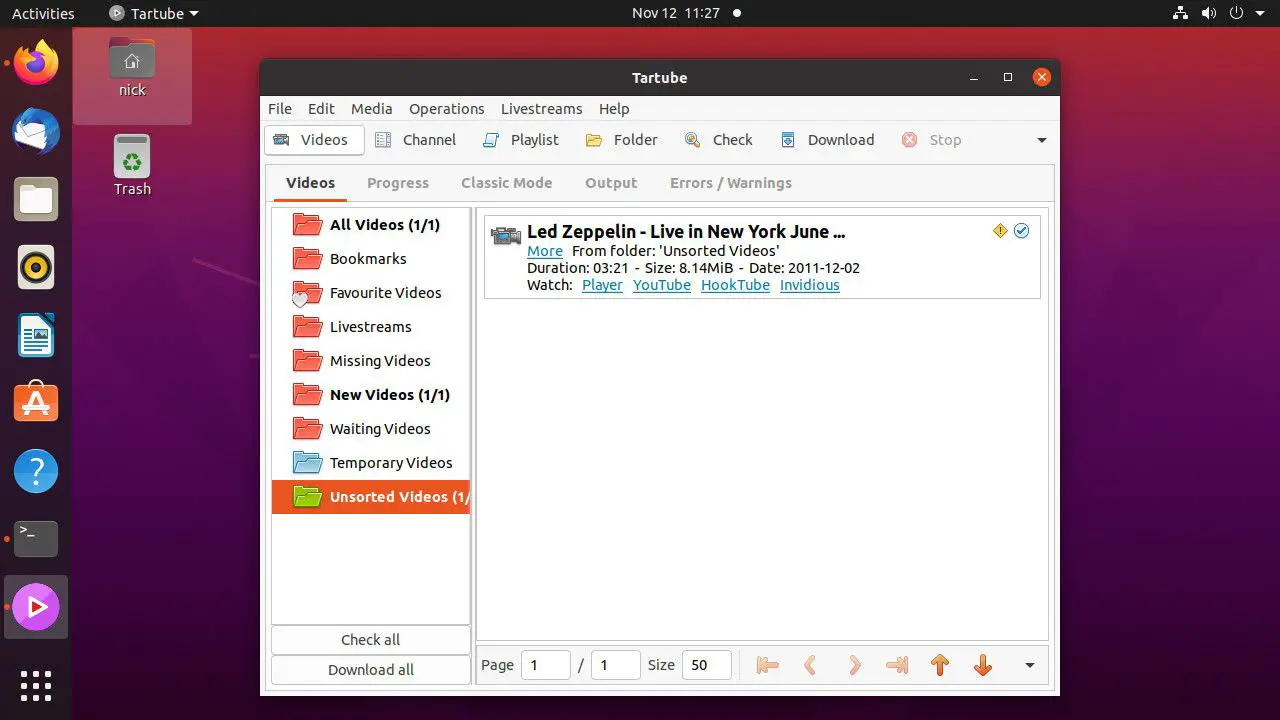 Ubuntu Tartube-video gedownload