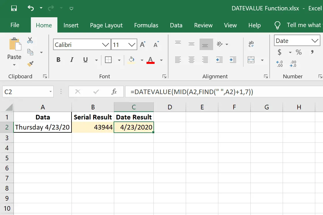 DATEVALUE Excel-functie gecombineerd met MID en FIND