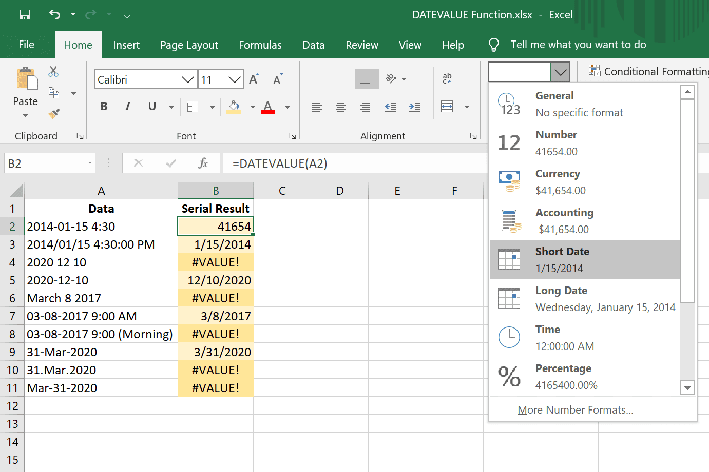 Seriële datum opmaken in normale datum in Excel