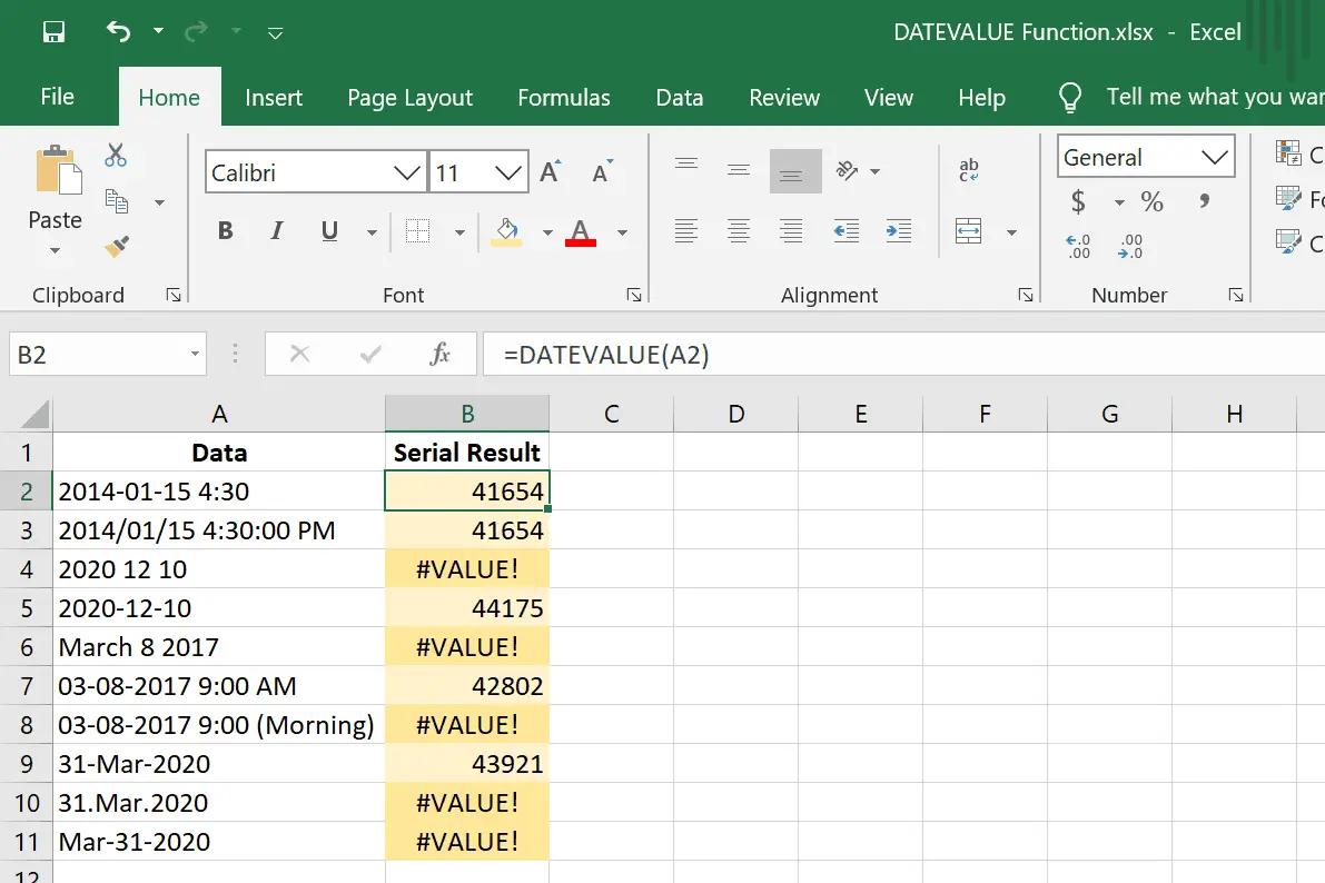 DATEVALUE functie fouten in Excel