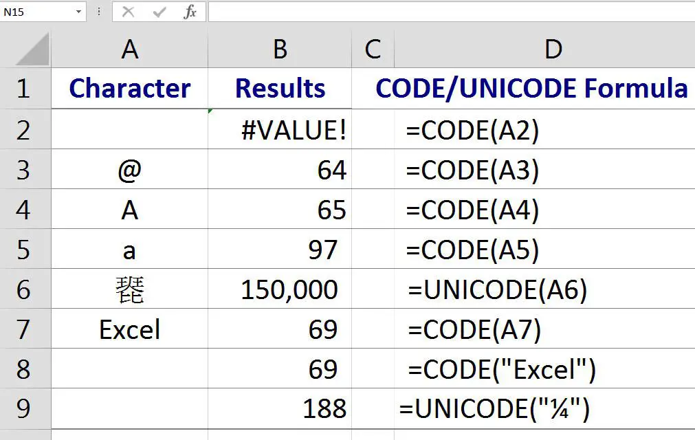 Vind tekencodes voor tekst en symbolen met de CODE- en UNICODE-functies in Excel