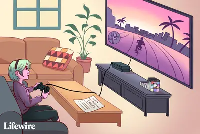 Gamer die GTA San Andreas speelt op een tv met groot scherm