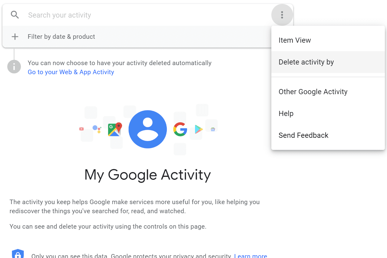 Google Verwijder activiteit per optie in een Google-account