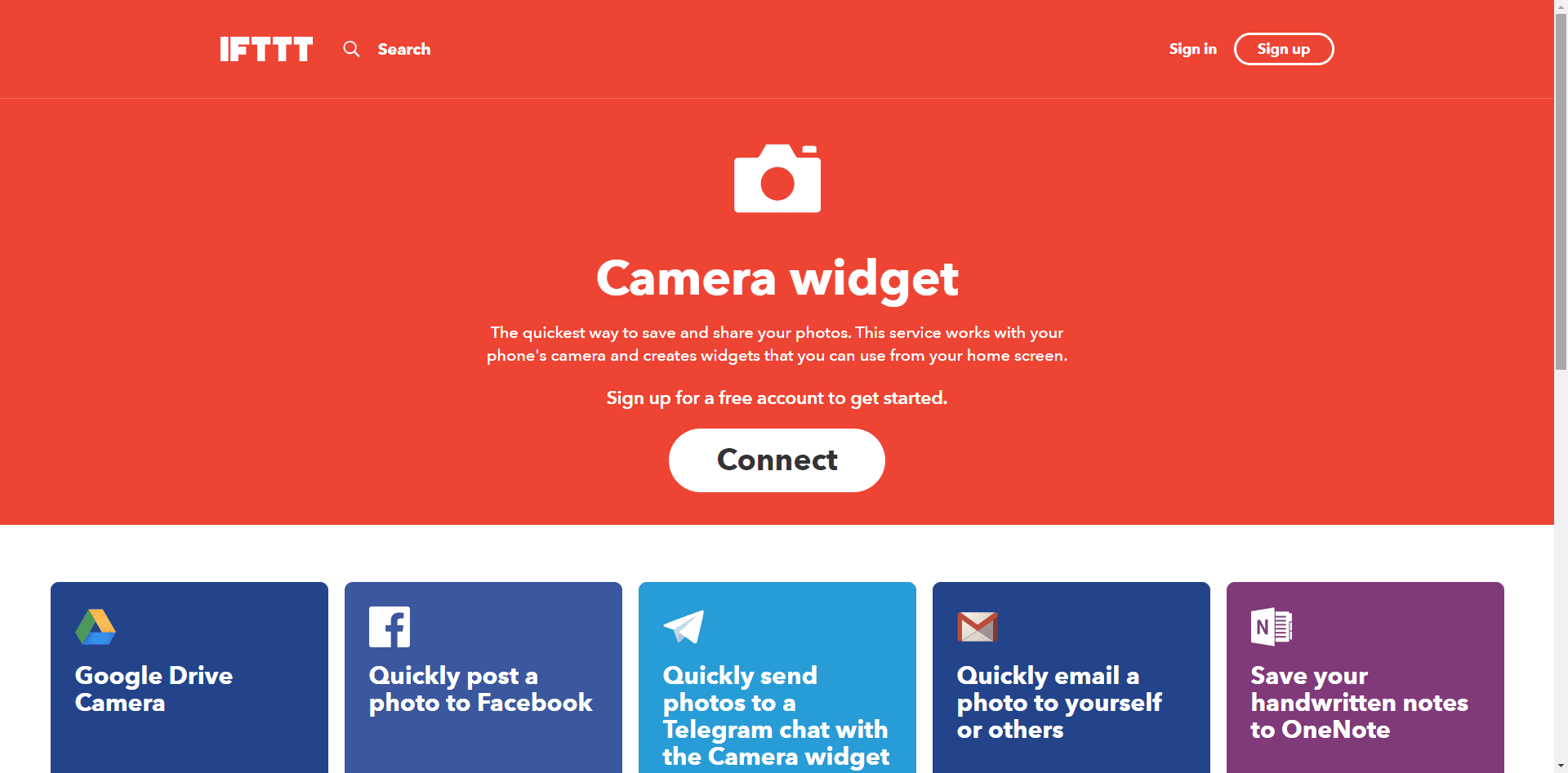 De IFTTT Camera-widget-app.