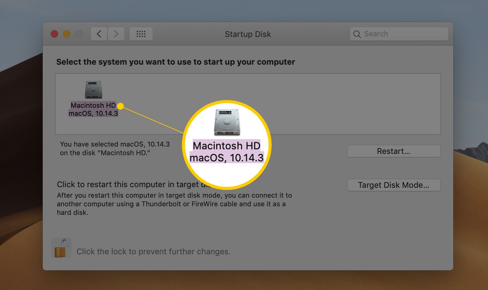 Macintosh HD geselecteerd als opstartdiskette