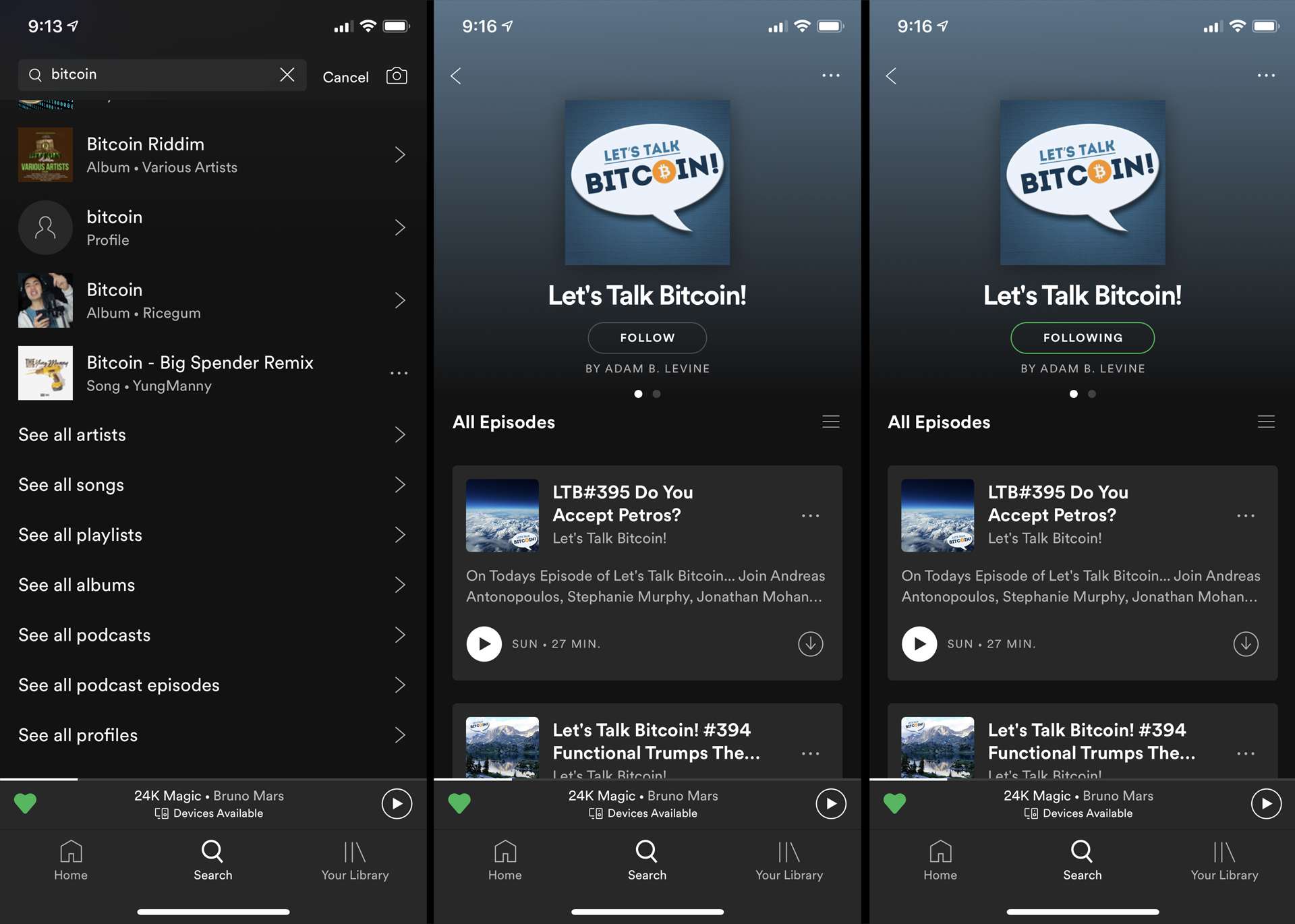 Een podcast volgen in de Spotify-app op iPhone.