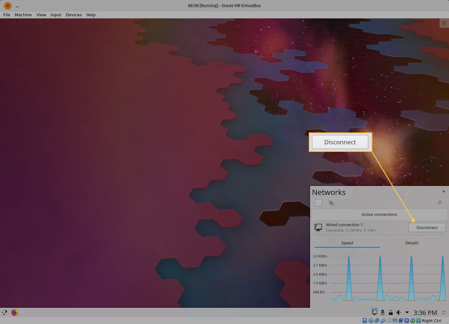 Schermafbeelding van de KDE Plasma Networks-knop Verbinding verbreken.