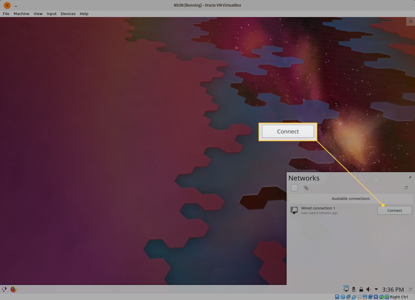Screenshot van de KDE Plasma Networks Connect-knop.