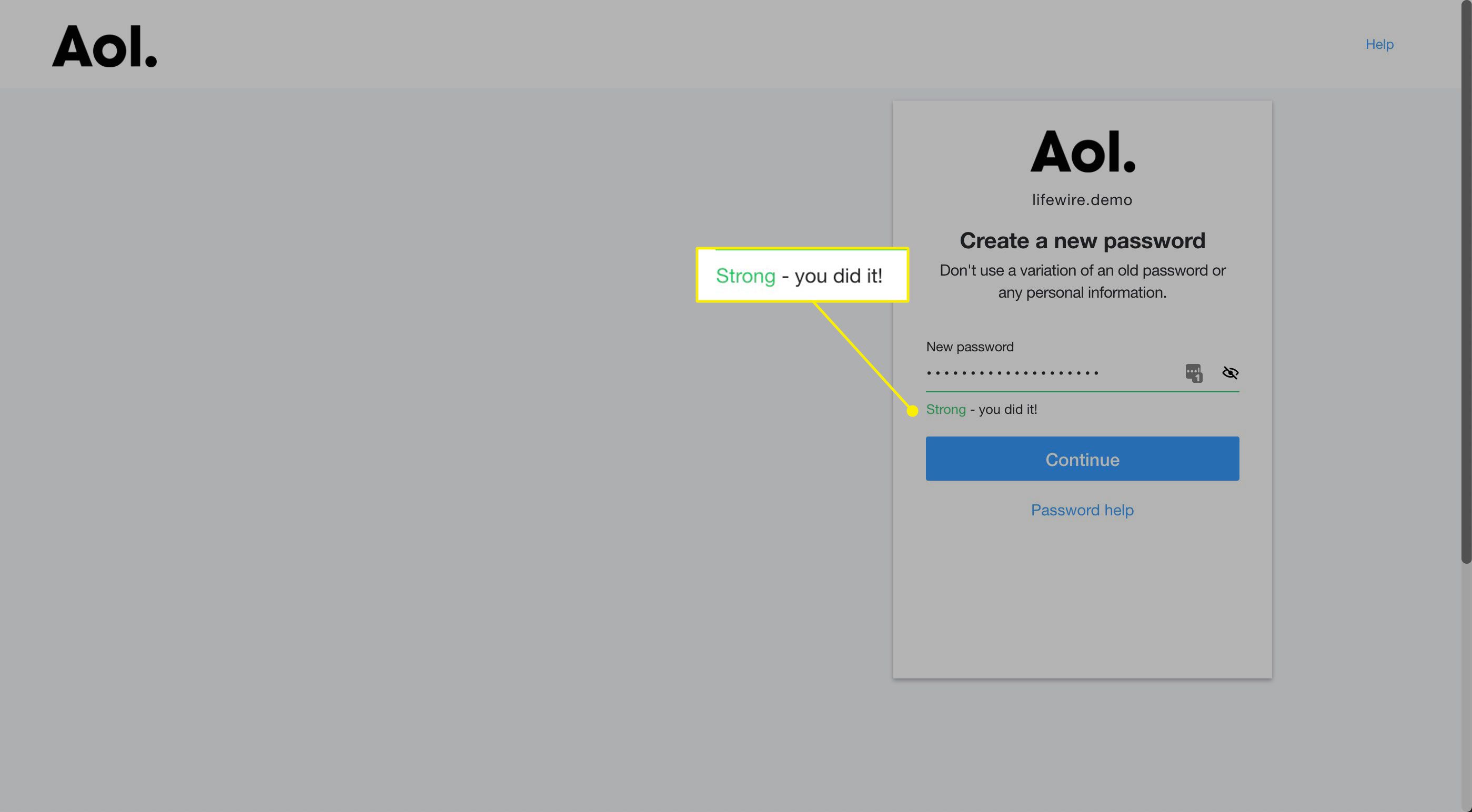 De wachtwoordsterkte-indicator op AOL