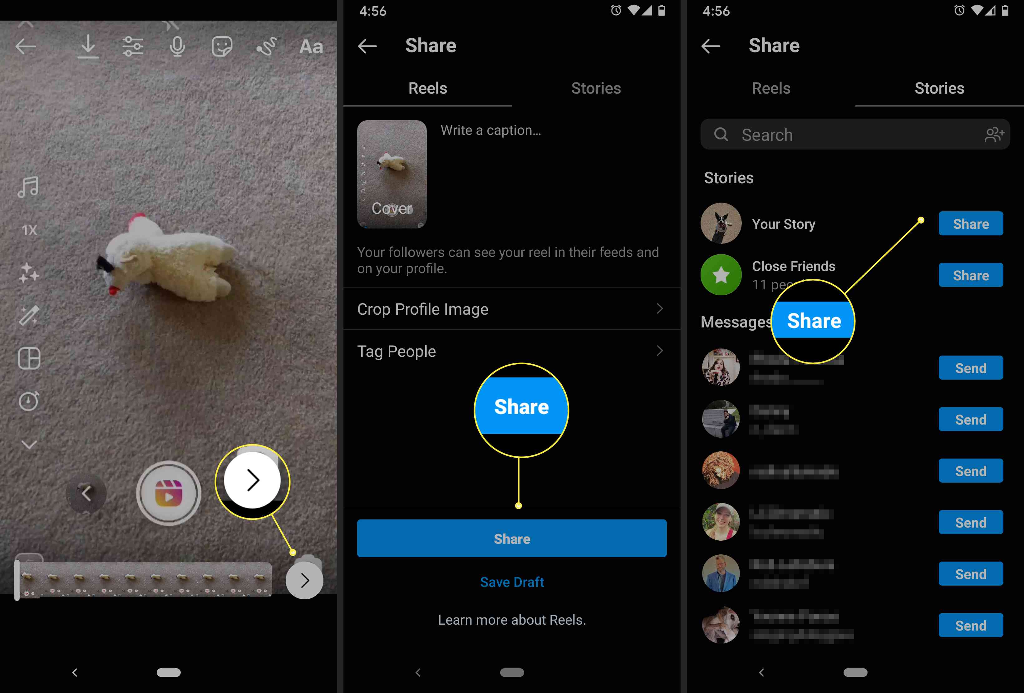 Een Instagram-gebruiker kan een nieuwe rol delen in zijn feed of toevoegen aan zijn verhaal