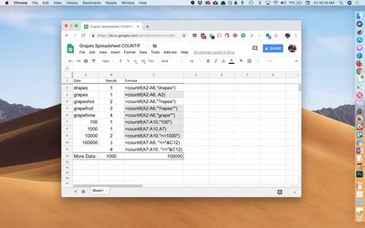 Google-spreadsheet geopend op macOS-bureaublad