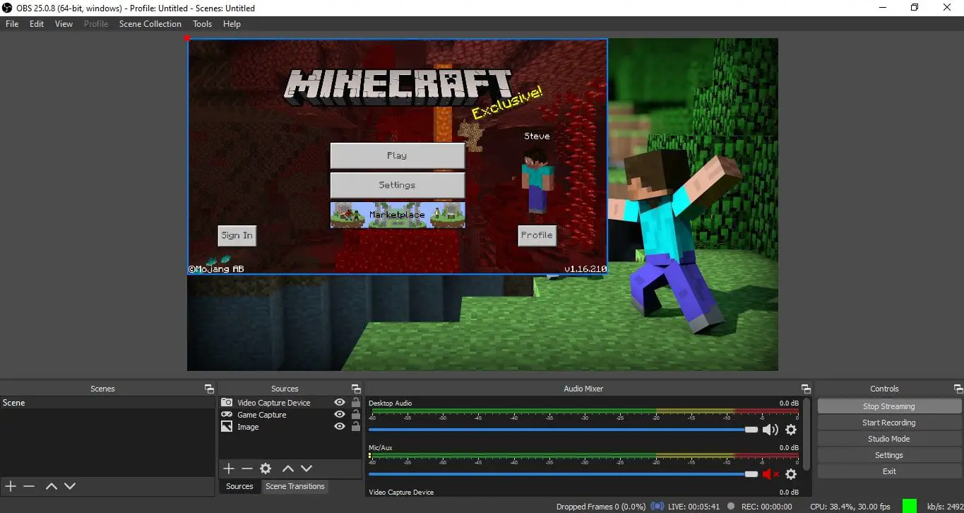 Minecraft-streamingvenster in OBS Studio