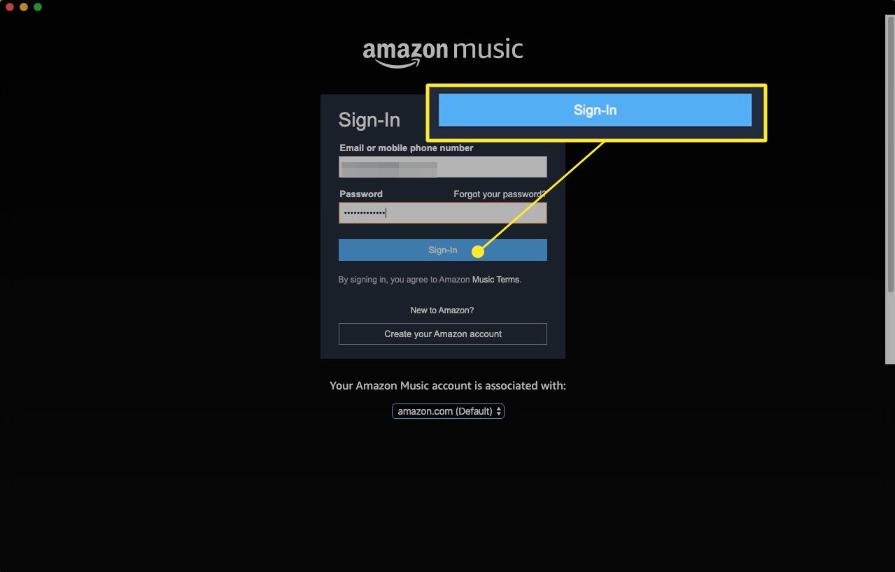 Aanmeldingsscherm voor Amazon-muziekwebapp met 