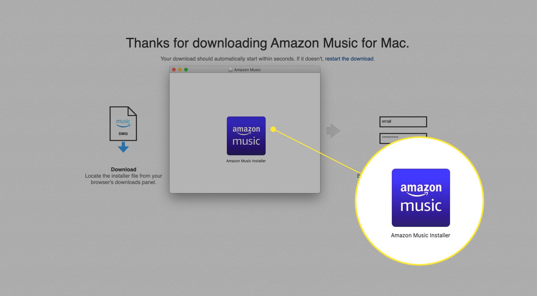 Installatieprogramma voor Amazon Music-webapp met installatiebestand gemarkeerd