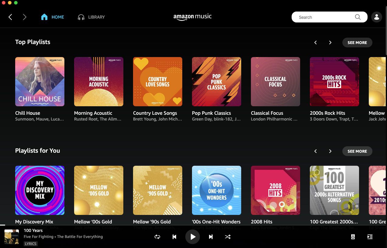 Amazon Music Unlimited zoals te zien in de web-app.