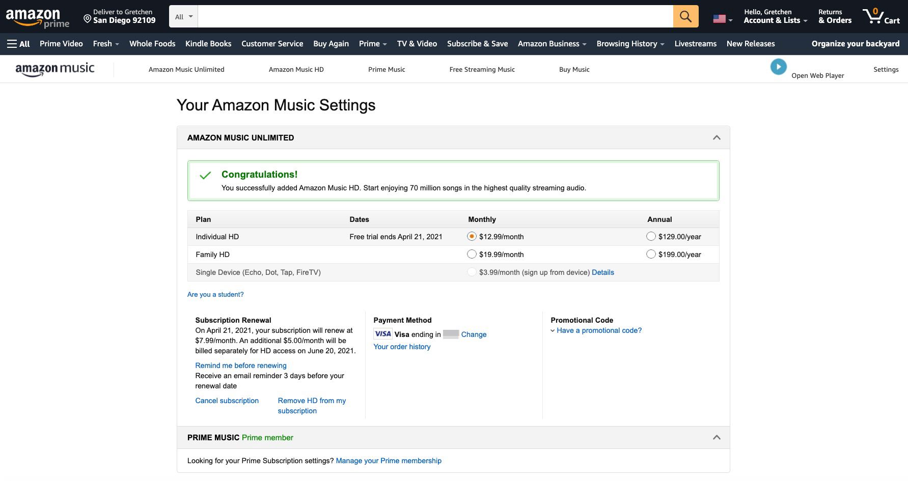 Amazon Music bevestigt een Music HD-abonnement