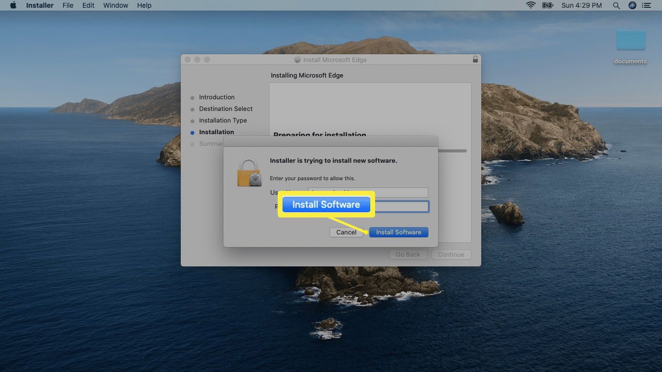 Een screenshot van het geven van installatietoestemming op Mac.