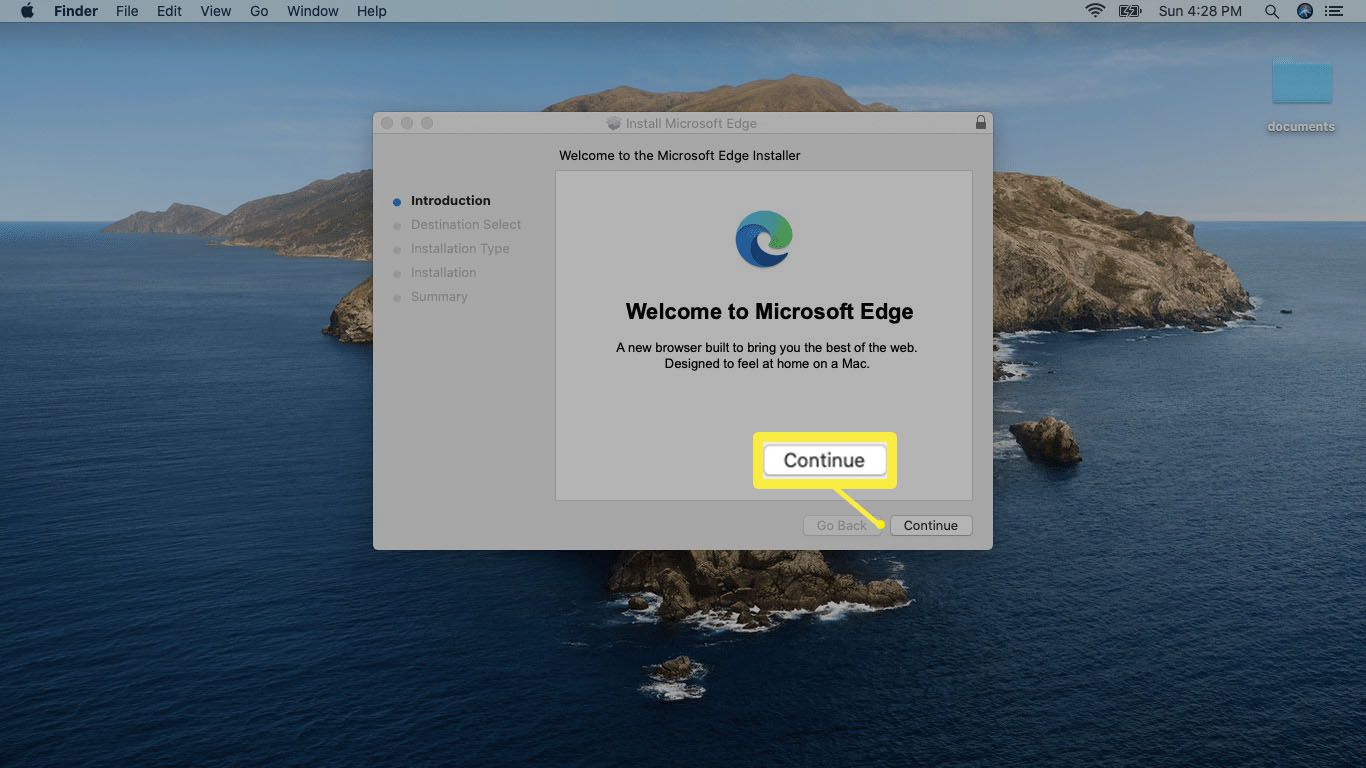 Een screenshot van het Microsoft Edge-installatieprogramma op Mac.