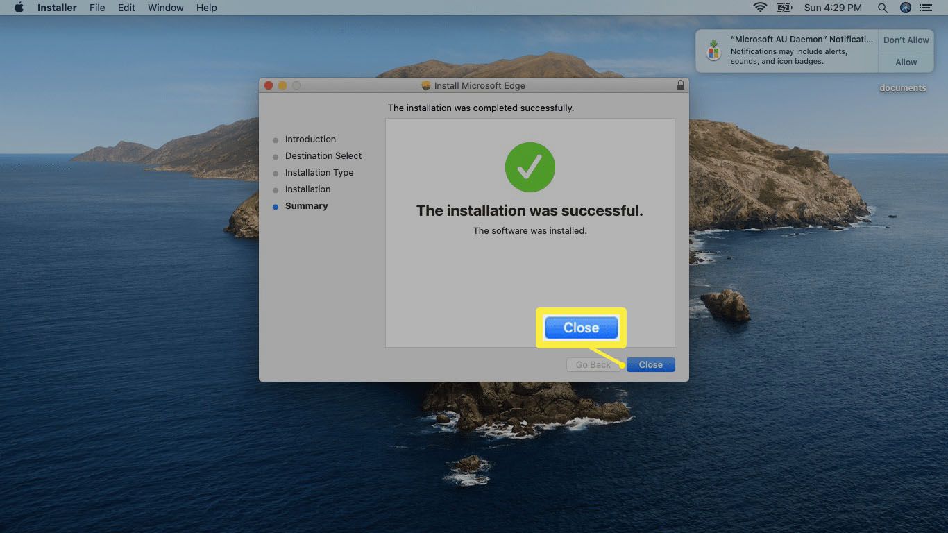 Een screenshot van een succesvolle Edge-installatie op Mac.