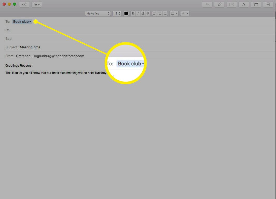 Screenshot van het verzenden van groeps-e-mail in Apple Mail.