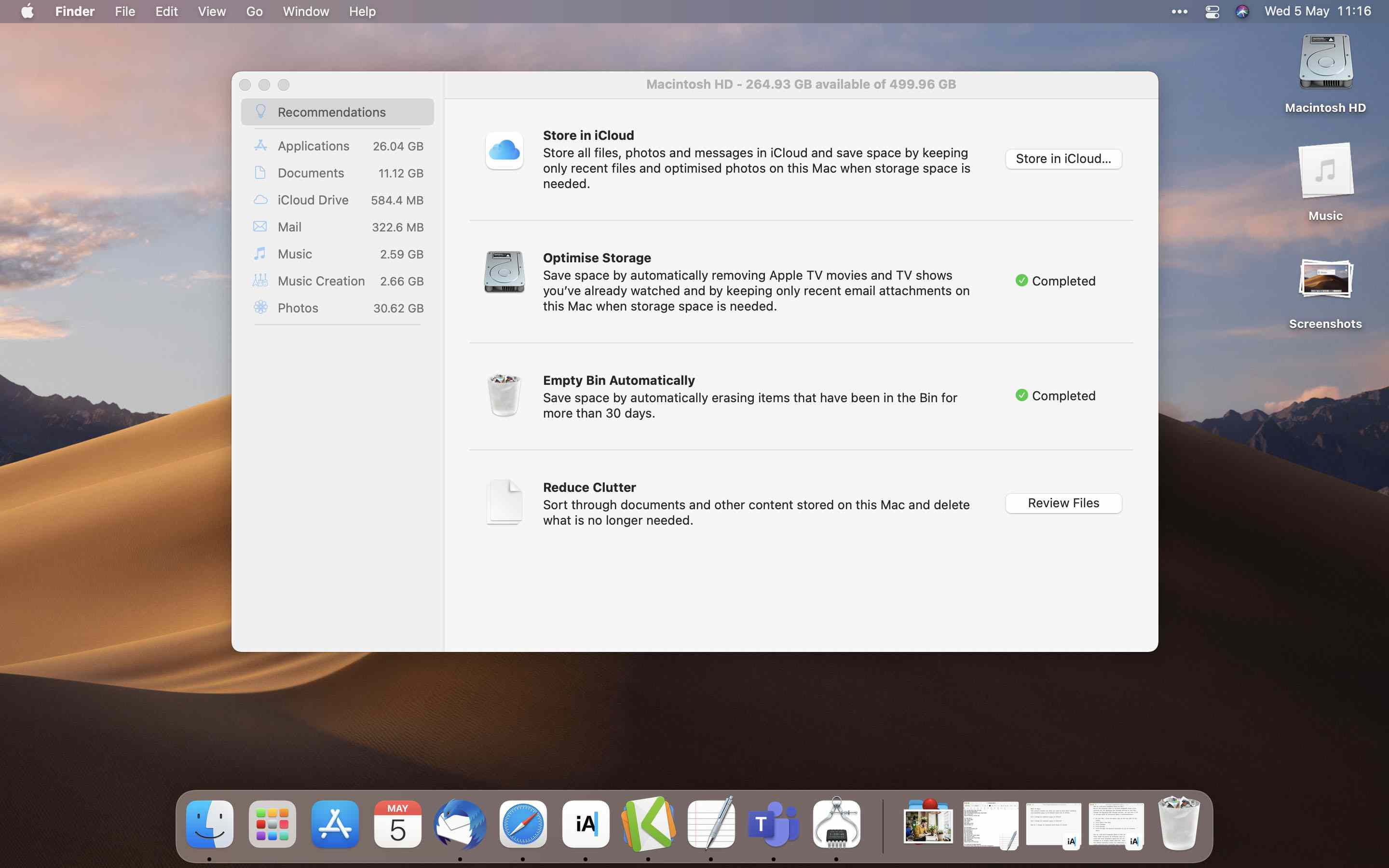 MacOS's Optimize Mac Storage-scherm