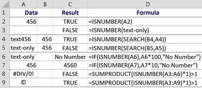 Vind cellen met getallen met de ISNUMBER-functie van Excel