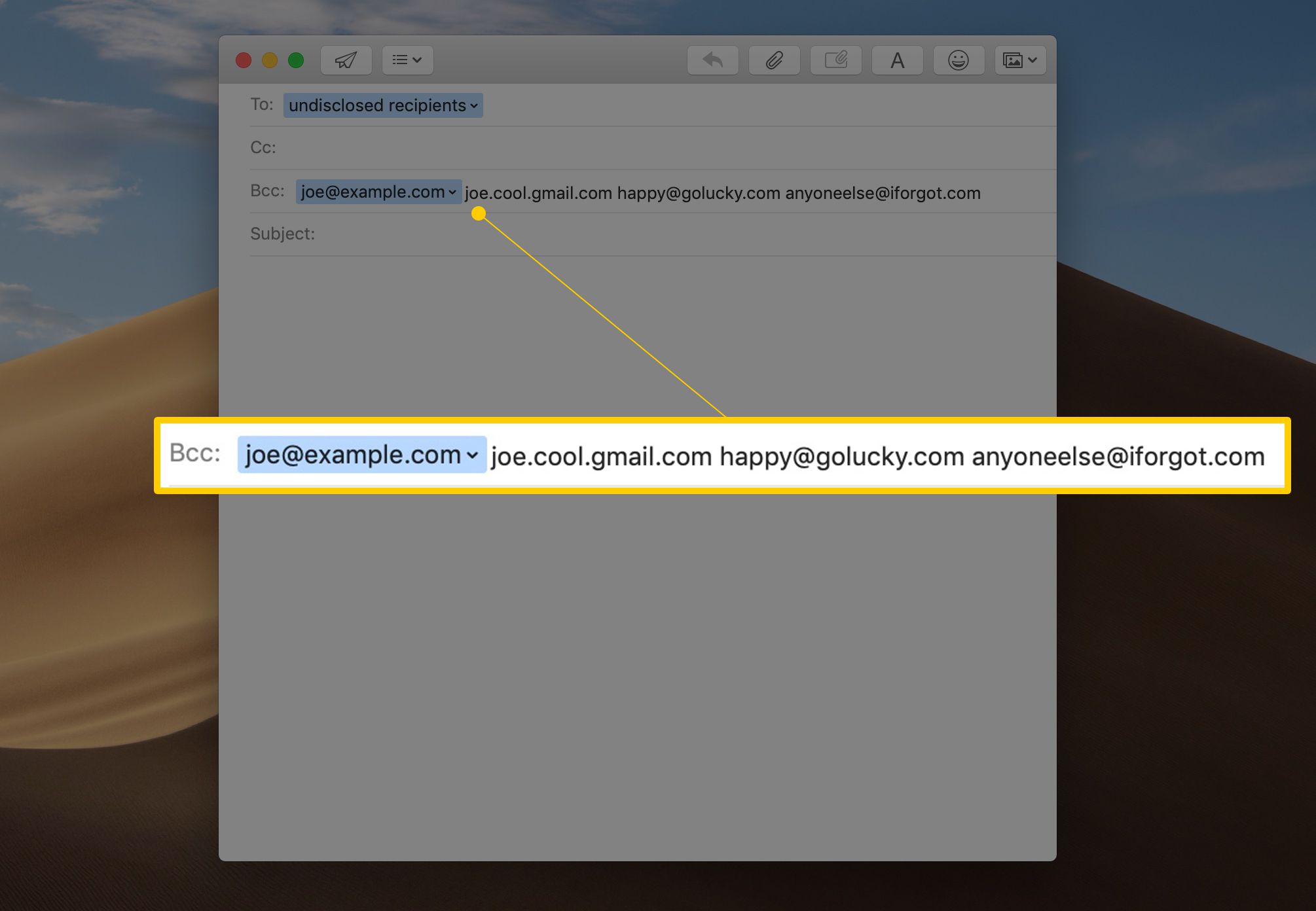 Bcc: veld in niet-openbaar gemaakte e-mail van ontvangers in Mail-app voor macOS