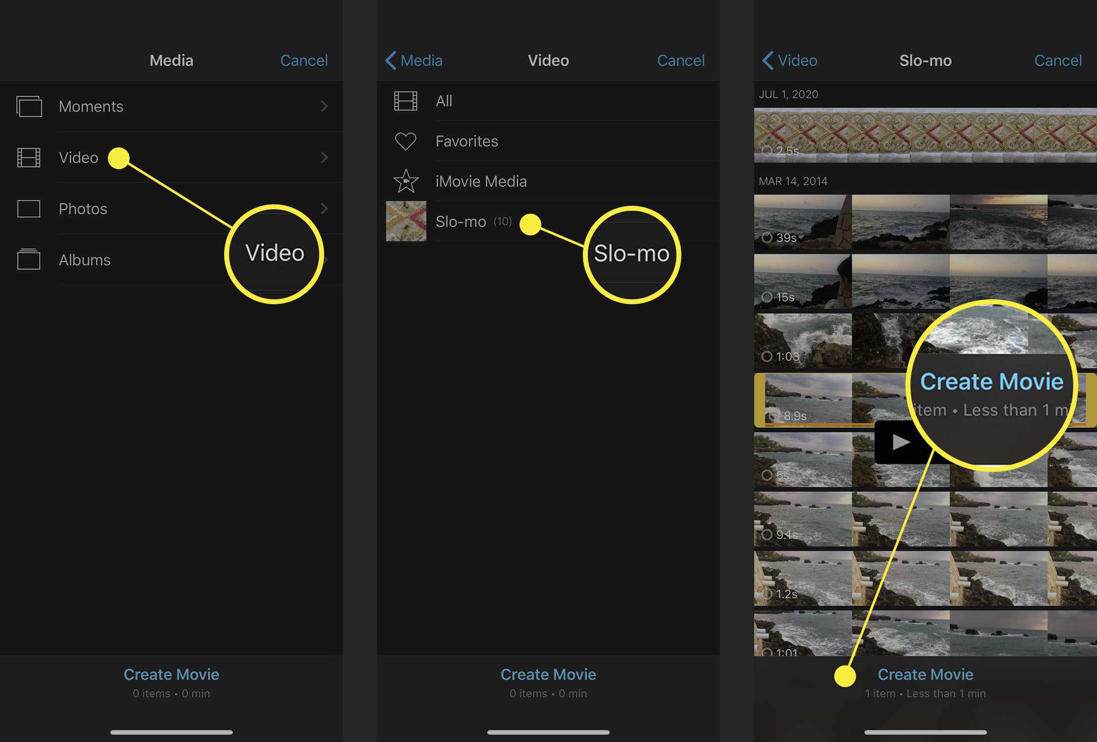 Screenshots van veranderende videosnelheid in iMovie op iPhone.