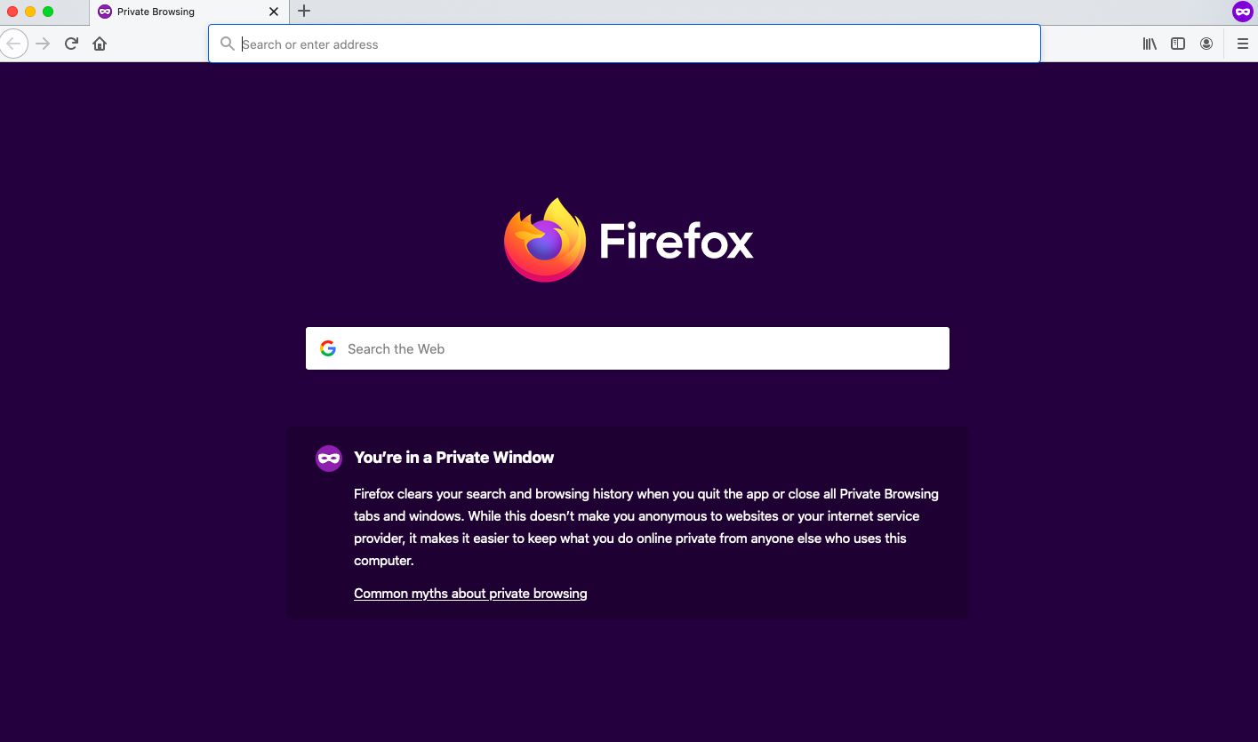Er wordt een privé-browservenster van Firefox geopend.